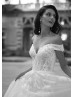 Off Shoulder Beaded Ivory Lace Tulle Sparkling Wedding Dress